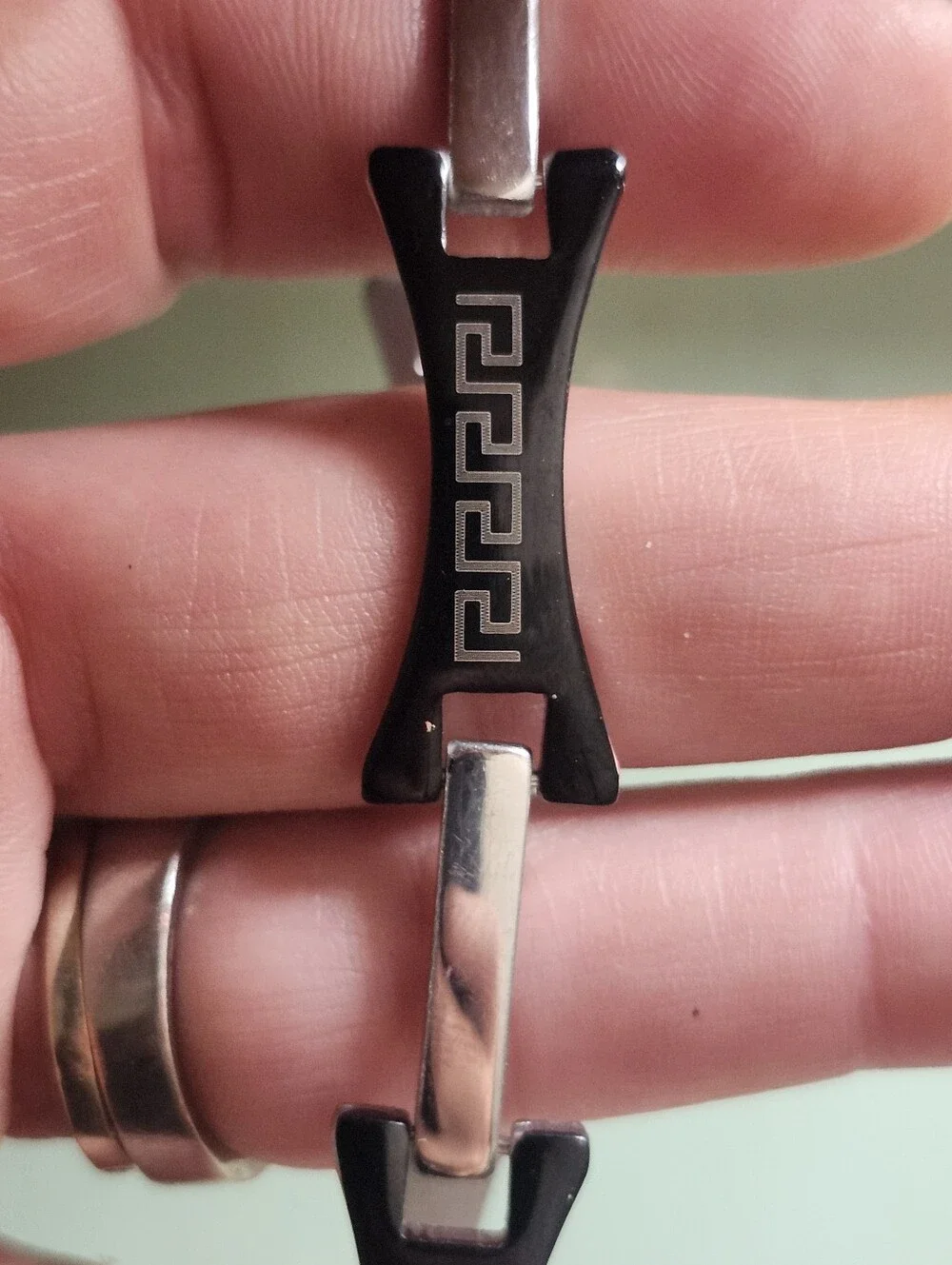 Stainless Steel Black & Silver Geometric Design Link Bracelet for Men